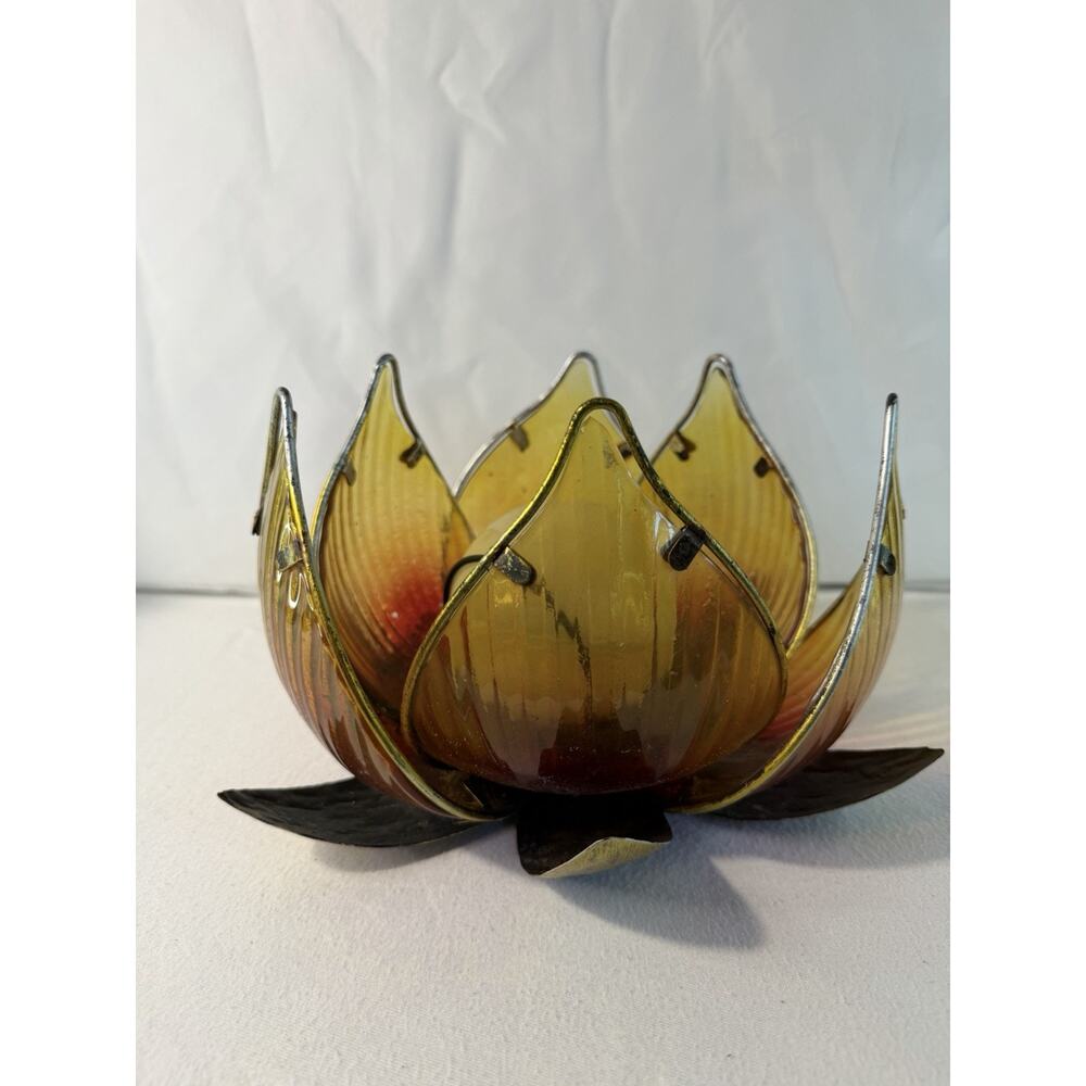 Vintage Hollywood Regency Flower Lotus Boudoir Lamp Replacement Ombre Glass